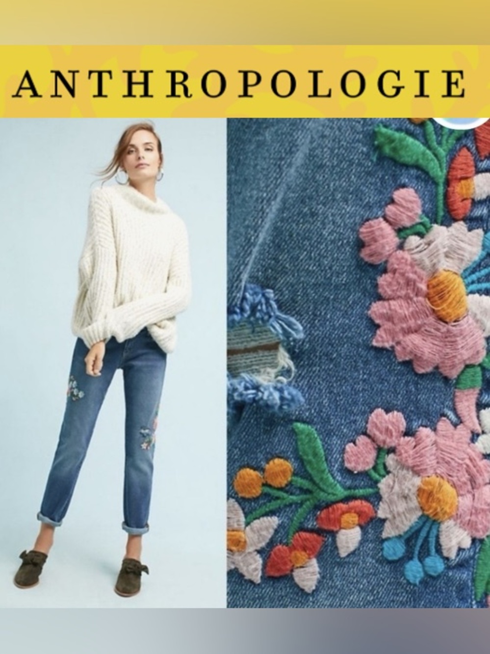 Anthropologie Pilcro Floral Embroidered Boyfriend Jeans Sz 27